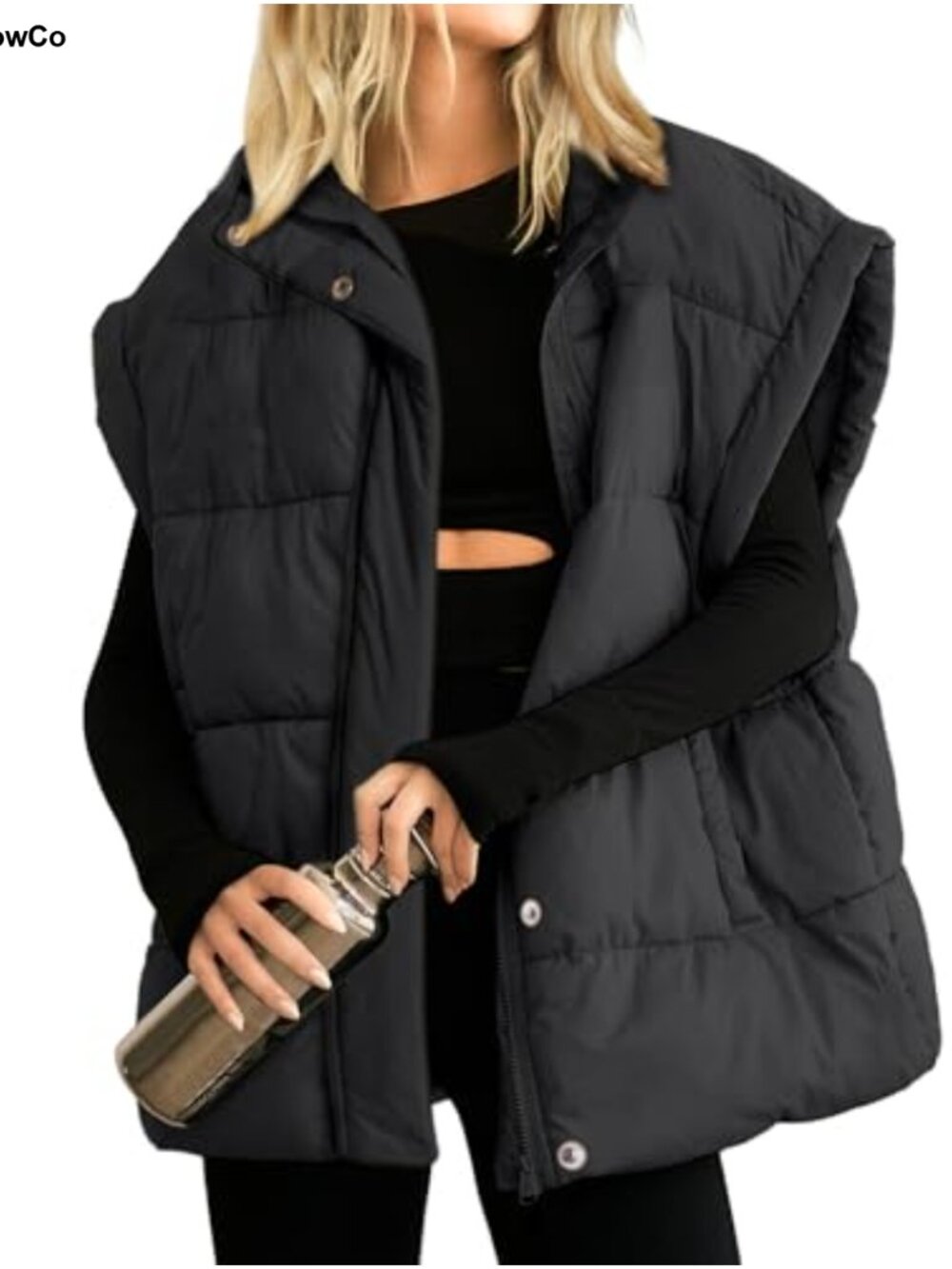 Womens Oversized Quilted Puffer Vest Full Zip Sleeveless Bubble Coat